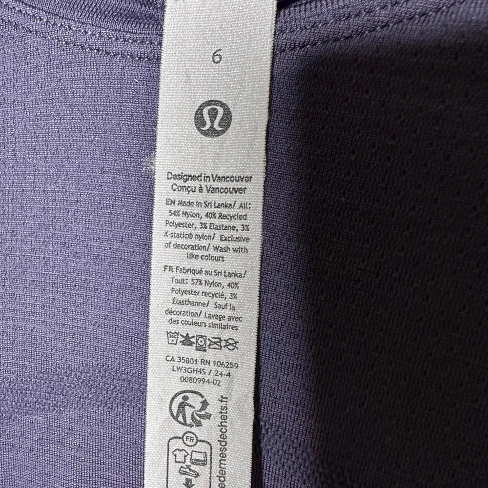 Lululemon Swiftly Tech Cropped Long Sleeve 2.0 Women 6 Purple Nightfall Seamless